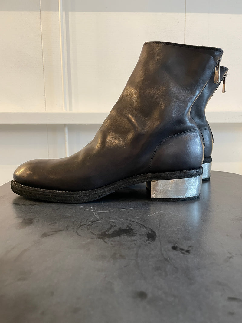 GUIDI : 796ZI HORSE FULLGRAIN,BACK ZIP BOOT,SOLE LEATHER,METAL