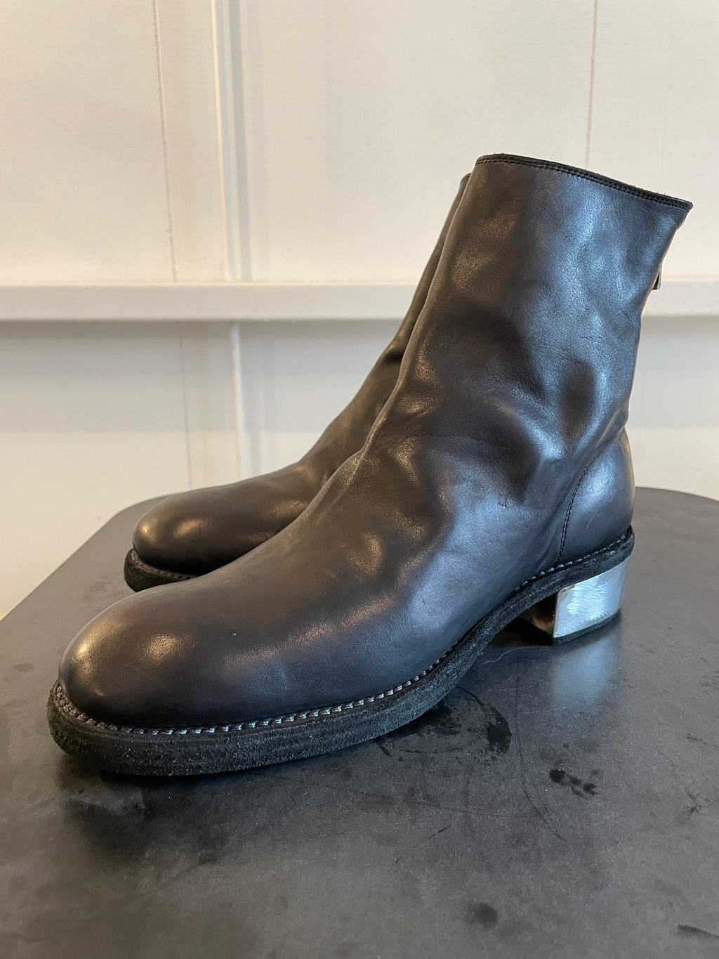 GUIDI グイディ シルバーコーティングバックジップヒールブーツ シルバー 37